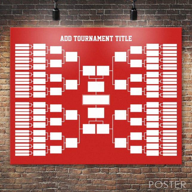 Sports Tournament Bracket for 64 Teams red Poster (Custom Tournament Bracket)