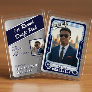 Sports Trading Card Photo Blue Groomsman Proposal