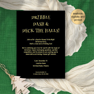 Sports Trivia Theme Gold Black Christmas Party  Invitation