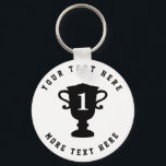 Sports trophy cup award keychain with custom text<br><div class="desc">Sports trophy cup award keychain with custom text. Personalized party favor for kid's Birthday party,  sports events,  contests,  games,  matches,  job and more. Create them for achievement in sports,  athletics,  running,  baseball,  soccer,  football,  basketball,  hockey,  tennis,  golf,  dancing,  judo,  swimming,  marathon,  softball,  volleyball,  work etc.</div>