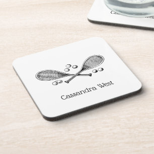 Sports Vintage Crossed Tennis Racquet Tennis Balls Coaster
