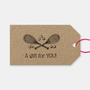 Sports Vintage Crossed Tennis Racquet Tennis Balls Gift Tags