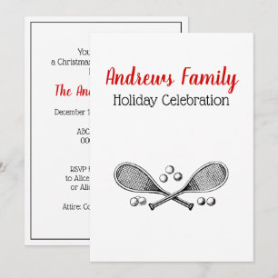 Sports Vintage Crossed Tennis Racquet Tennis Balls Invitation