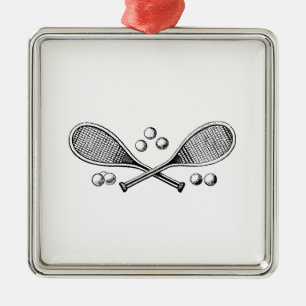 Sports Vintage Crossed Tennis Racquet Tennis Balls Metal Tree Decoration