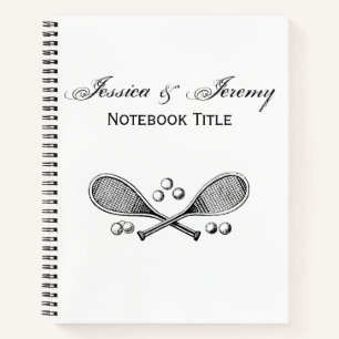 Sports Vintage Crossed Tennis Racquet Tennis Balls Notebook