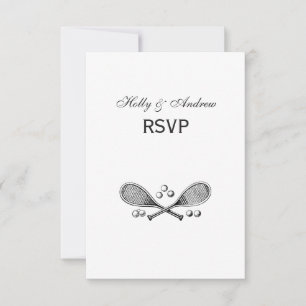 Sports Vintage Crossed Tennis Racquet Tennis Balls RSVP Card
