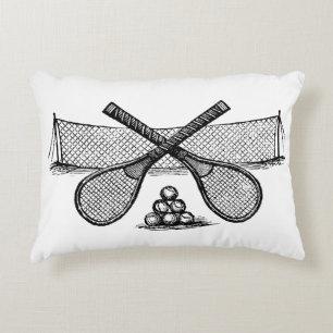 Sports Vintage Tennis Net, Crossed Racquets, Balls Decorative Cushion