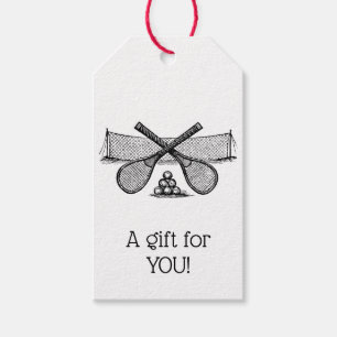 Sports Vintage Tennis Net, Crossed Racquets, Balls Gift Tags