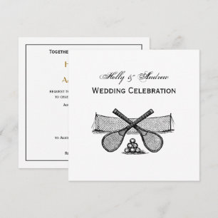 Sports Vintage Tennis Net, Crossed Racquets, Balls Invitation