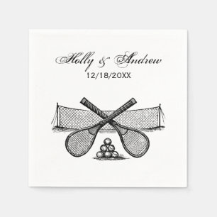 Sports Vintage Tennis Net, Crossed Racquets, Balls Napkin