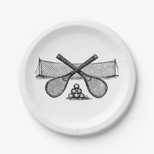 Sports Vintage Tennis Net, Crossed Racquets, Balls Paper Plate