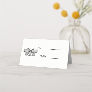 Sports Vintage Tennis Net, Crossed Racquets, Balls Place Card