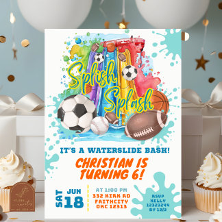 Sports Waterslide Pool Birthday Party Invitation