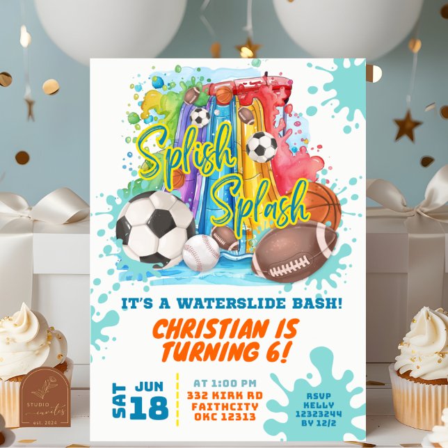 Sports Waterslide Pool Birthday Party Invitation (Creator Uploaded)