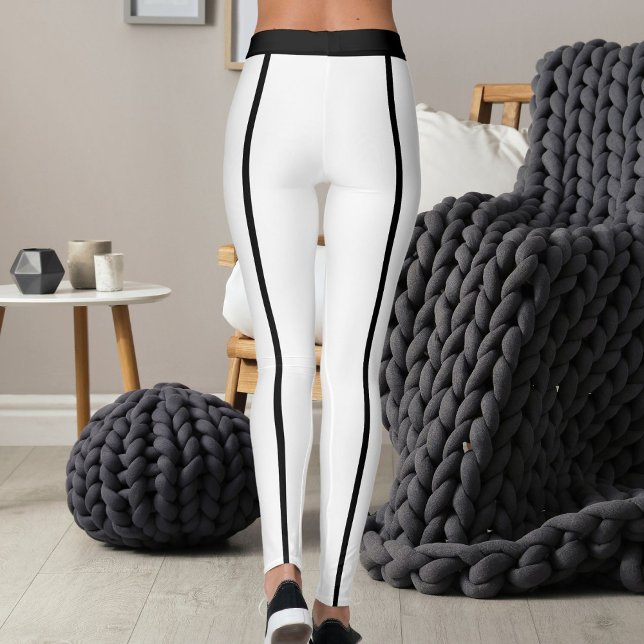 Sports Women Modern Elegant White Black Stripes Leggings (Creator Uploaded)