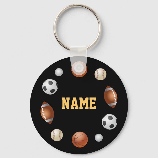 Sports World Personalised Keychain - Black (Front)