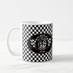Sportscar Racing Wheel Flames Chequered Flag Pro Coffee Mug