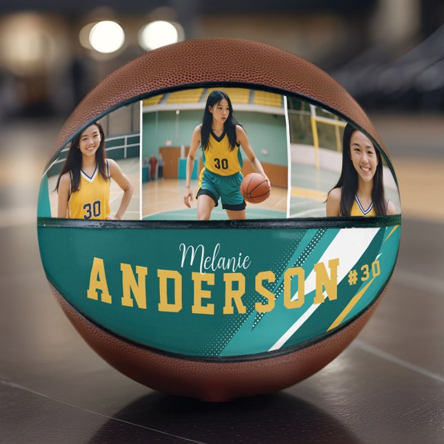 Sporty 3 Photo Collage Player Name & Team Number Basketball (Sporty 3 Photo Collage Player Name & Team Number Basketball)