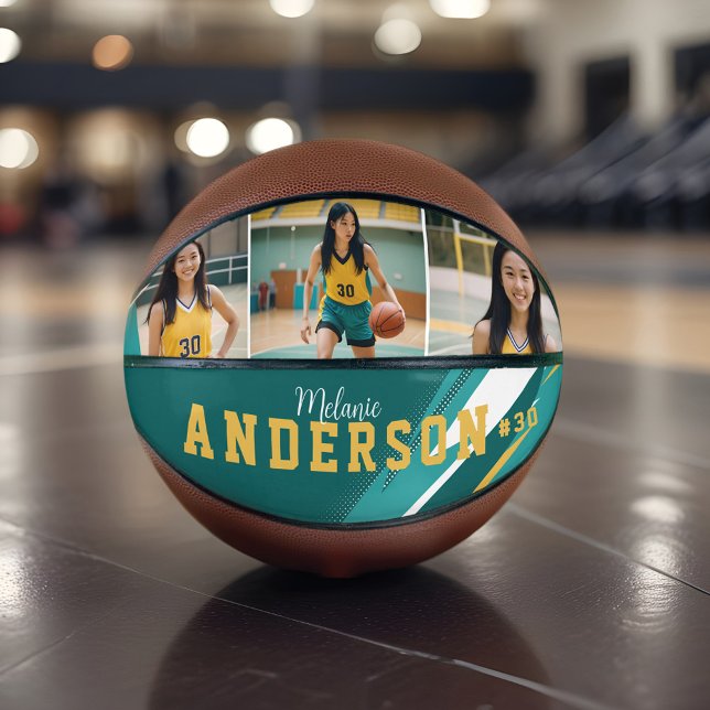 Sporty 3 Photo Collage Player Name & Team Number Basketball (Sporty 3 Photo Collage Player Name & Team Number Basketball)