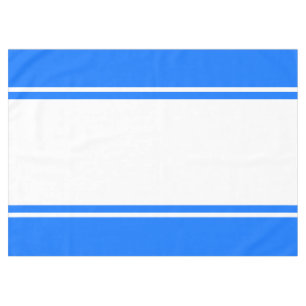 Sporty 70s Bright Blue White Wide Racing Stripes Tablecloth