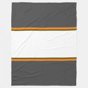 Sporty 70s White Orange Brown Grey Racing Stripes Fleece Blanket
