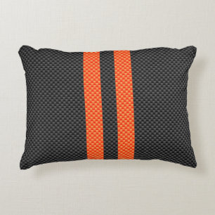 Sporty Accent Orange Stripes Carbon Style Print Decorative Cushion