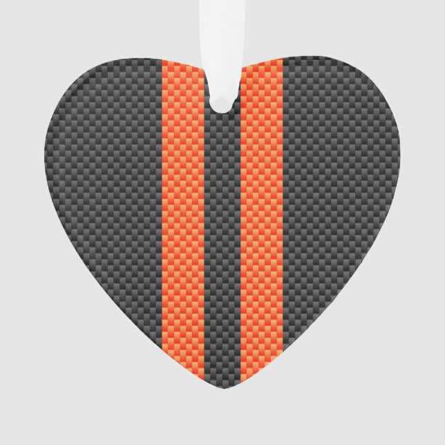 Sporty Accent Orange Stripes Carbon Style Print Ornament (Front)