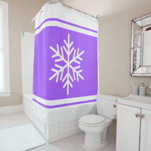 Sporty Alpine Snowflake Fun Purple White Stripes Shower Curtain