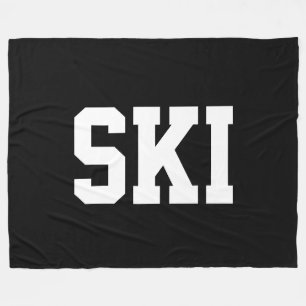 Sporty Athletic Bold White SKI Text On Bold Black Fleece Blanket