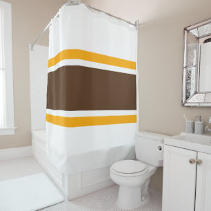 Sporty Athletic Brown Yellow Orange Racing Stripes Shower Curtain