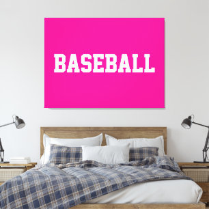 Sporty Athletic White BASEBALL Text On Bright Pink Canvas Print