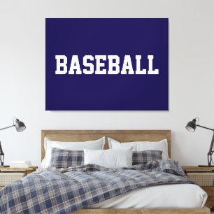 Sporty Athletic White BASEBALL Text On Navy Blue Canvas Print