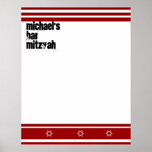 Sporty Bar Mitzvah Sign In Board Red White