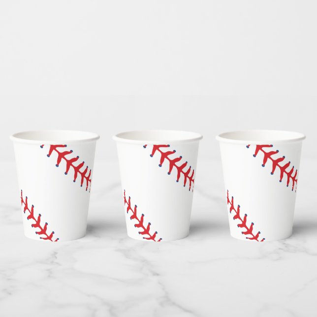Sporty-Baseball Classic Red & White Sports Themed Paper Cups (Multi)