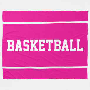 Sporty BASKETBALL White Text Stripes On Bold Pink Fleece Blanket