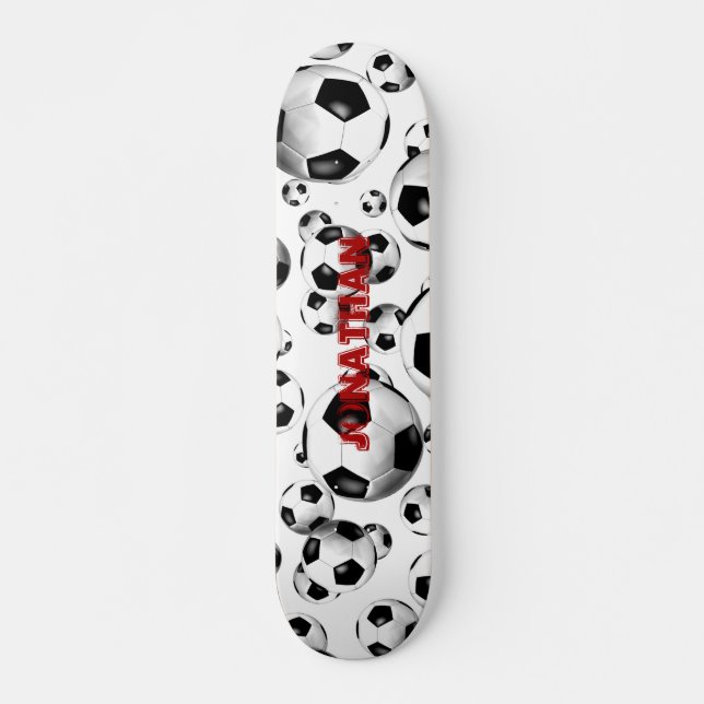 sporty black and white soccer balls boys girls skateboard (Front)
