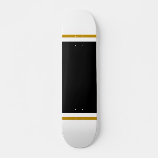 Sporty Black Golden Brown Racing Stripes On  White Skateboard (Front)