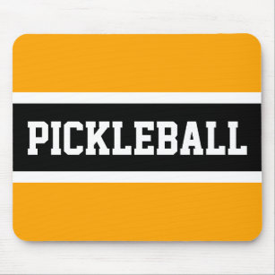 Sporty Block PICKLEBALL Text Yellow Black Stripes  Mouse Pad