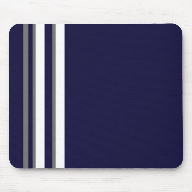 Sporty Blue Grey & White Strip Mouse Pad (Front)