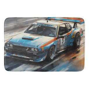 Sporty Blue Racing Car Bath Mat