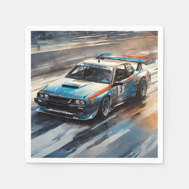 Sporty Blue Racing Car Napkin (Front)