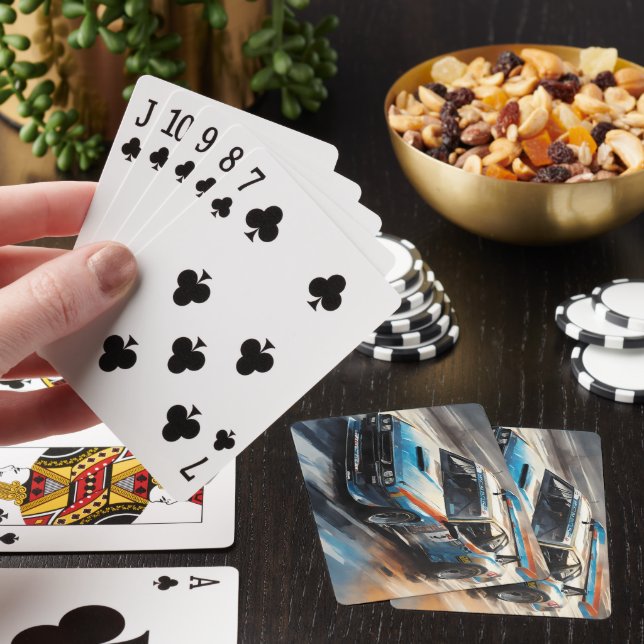 Sporty Blue Racing Car Playing Cards (In Situ)