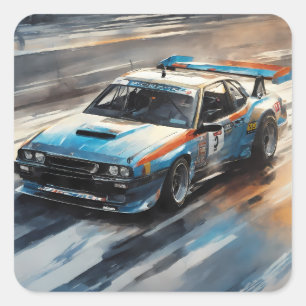 Sporty Blue Racing Car Square Sticker