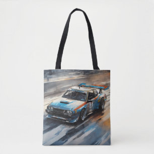 Sporty Blue Racing Car Tote Bag