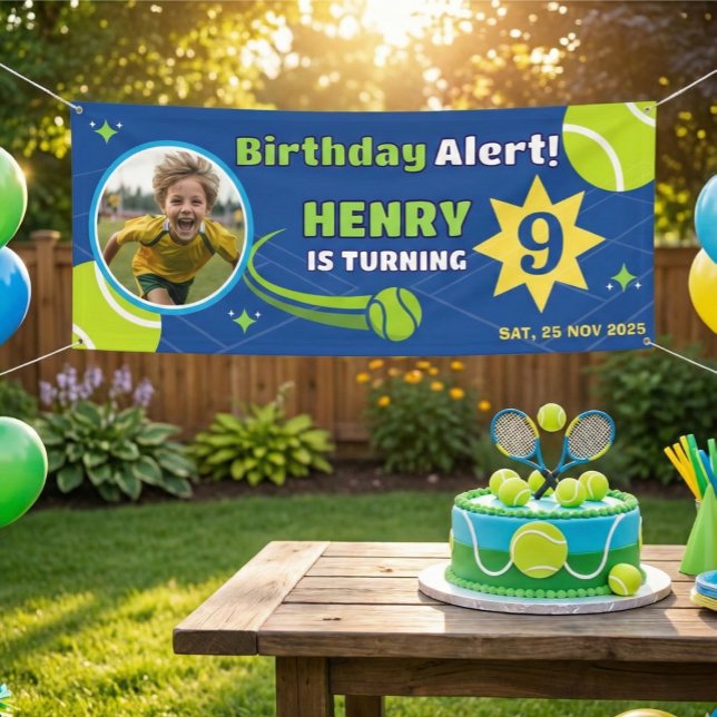 Sporty Blue Tennis For Kids Birthday Banner (Creator Uploaded)