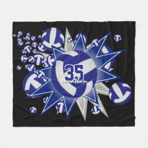 sporty blue white volleyball room decor fleece blanket