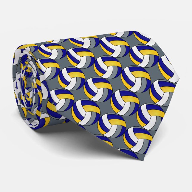 Sporty Blue, White, Yellow and Grey Volleyball Tie (Rolled)