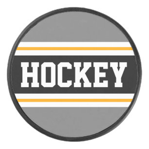 Sporty Bold Grey Black HOCKEY Racing Stripes   Puck