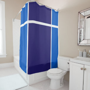 Sporty Bold Navy Bright Blue White Racing Stripes Shower Curtain