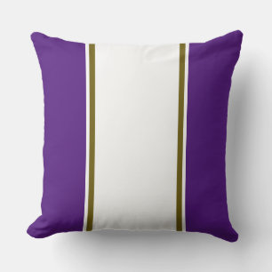 Sporty Bold Purple Wide White Olive Racing Stripes Cushion